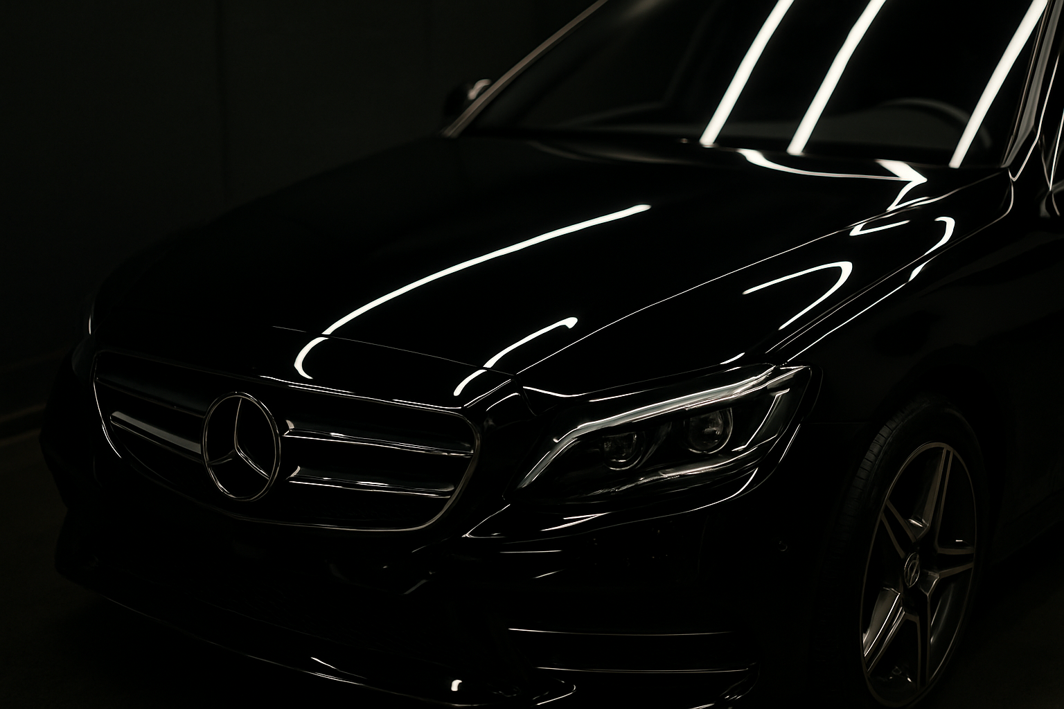 After: The same black sedan bonnet from the same angle